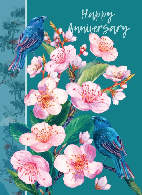 Happy Anniversiary Birds and Blossom Card