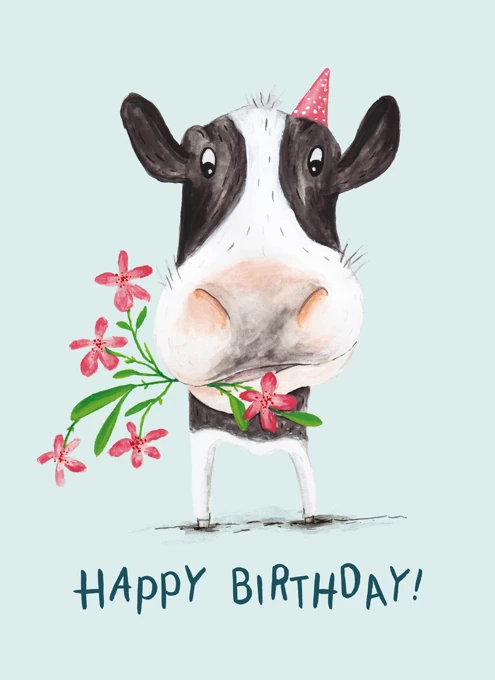Birthday Cow - Happy Birthday! by The Paperhood