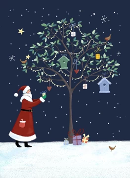 Santa Claus with Bird Tree