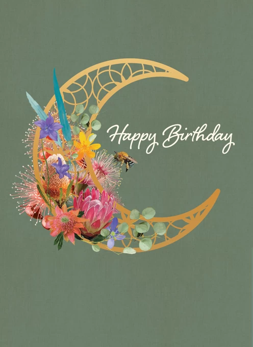 Moon Flowers Birthday Card