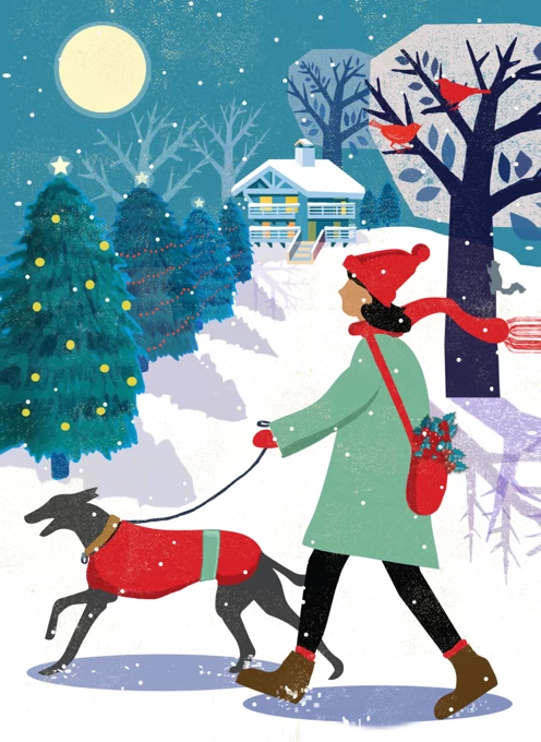 Whippet/Lurcher Dog Walk Christmas Card
