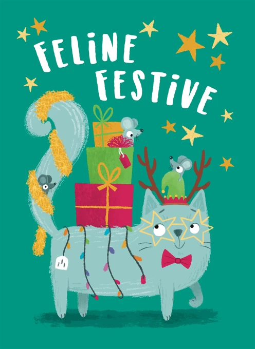Feline Festive Cute Cat Christmas Card