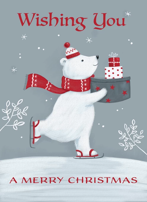 Christmas Skating Polar Bear with Gifts