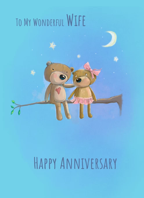 Wife Anniversary Cute Bears in Moonlight