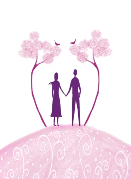 Couple Under Pink Bird Trees