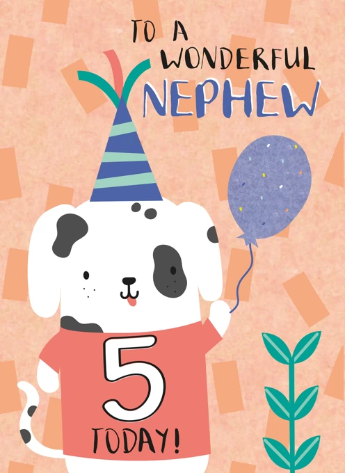 Nephew Happy Fifth Birthday Puppy Card