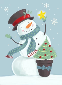 Christmas Holiday Snowman with Top Hat & Star