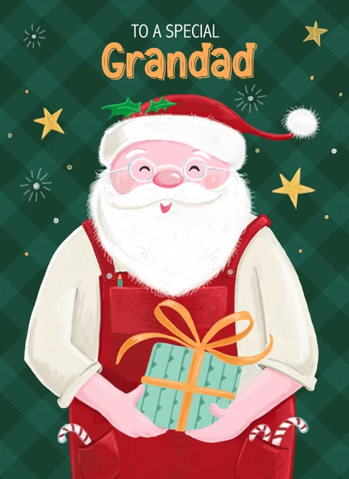 Grandad Christmas Santa in Red Dungarees