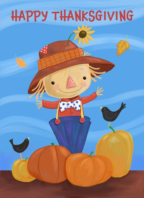 Happy Thanksgiving Cute Scarecrow Pumpkins