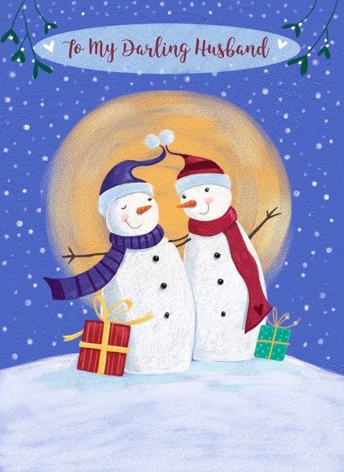 To My Darling Husband Christmas Snowman Moon