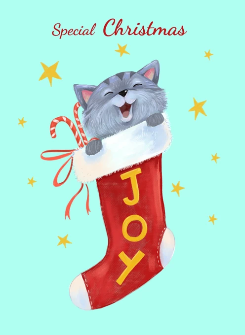 Christmas Joy Kitten in Stocking