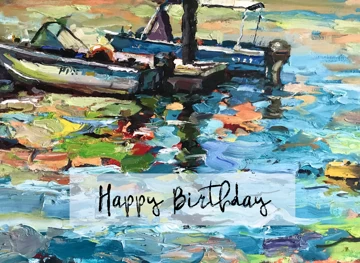Boats in Lagoon - Happy Birthday