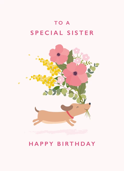 Special Sister Cute dog Birthday card