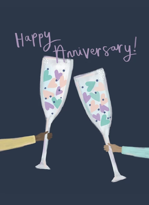 Modern Anniversary Illustrated Champagne Card - Happy Anniversary!