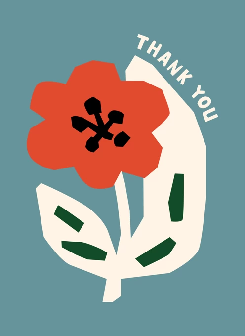 Thank you Card with Red Flower