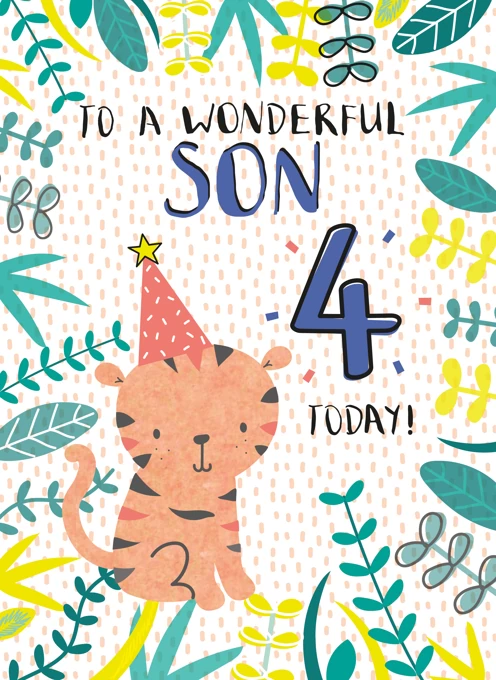 Son Happy Fourth Birthday Tiger Card