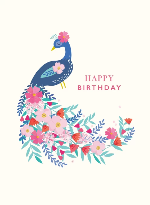 Happy Birthday Floral Peacock