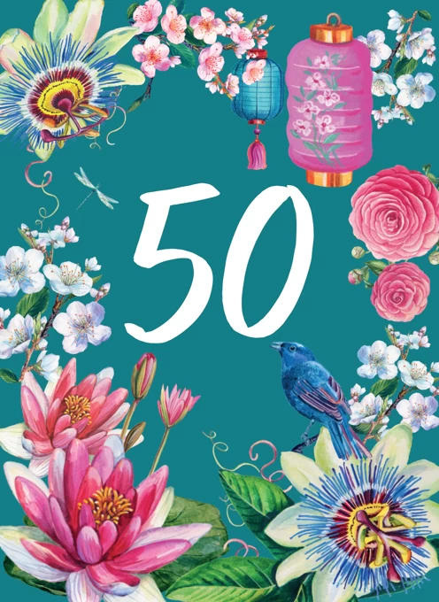 50th Floral Decorative Birthday Card