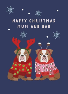 Bulldog Mum and Dad Christmas Card