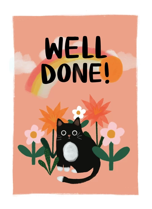Well Done Cat with Flowers