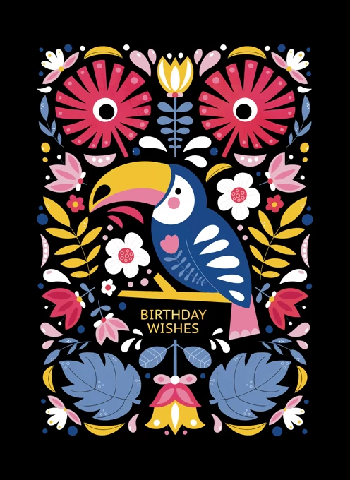 Toucan in the Flowers Birthday Wishes