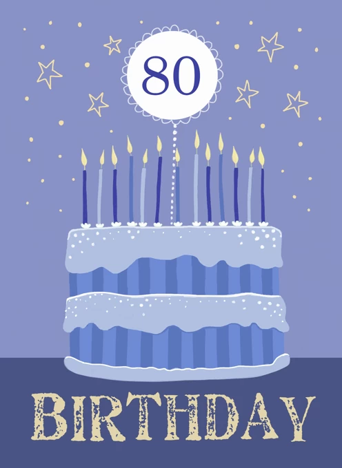 80th Birthday Modern Blue Cake
