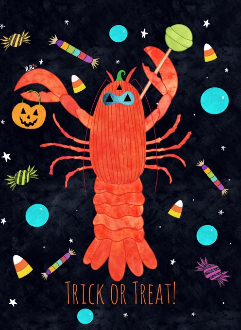 Trick Or Treat Halloween Lobster Card