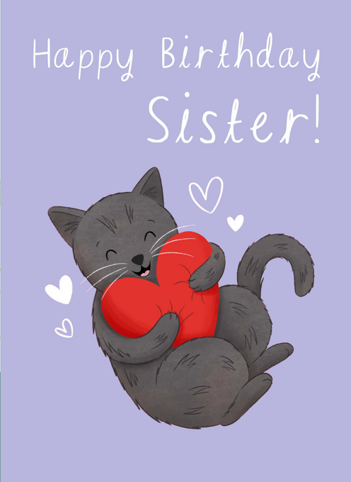 Sister Birthday Love Heart Cat