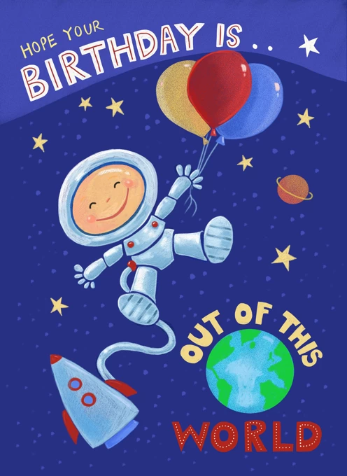 Space Boy Out of this World Birthday Card