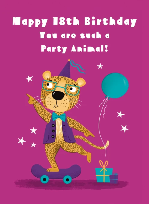Happy 18th Birthday Party Animal by Hannah Jayne Lewin Illustration | Cardly