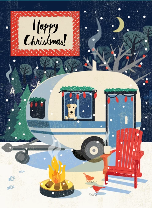 Cosy Caravan and Dog Christmas Card