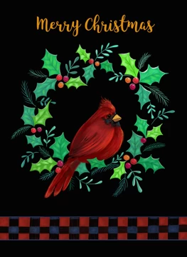 Christmas Red Cardinal Bird in Wreath