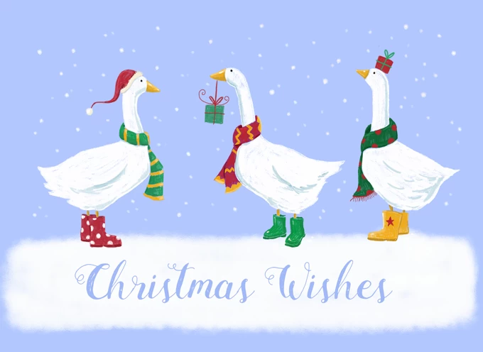3 Christmas Geese With Gifts