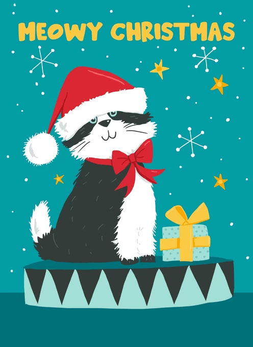 Meowy Christmas Black & White Cat