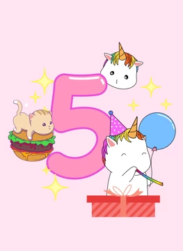 5th Birthday with Unicorns & Cat