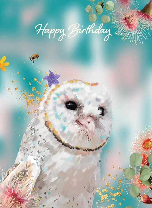 Adorable Barn Owl Birthday Card
