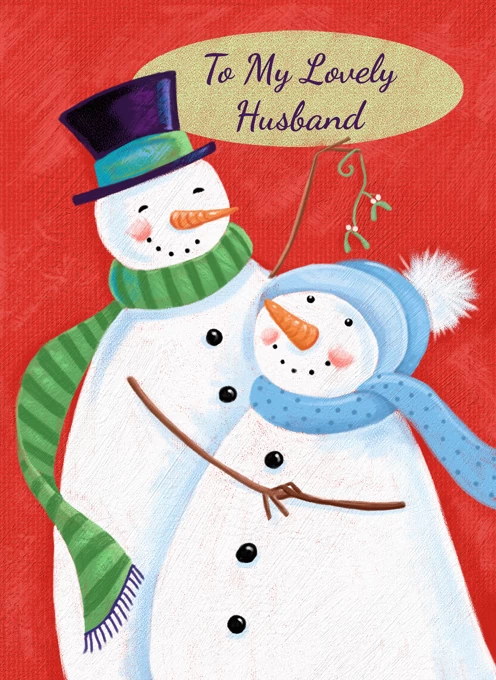Husband Christmas Snowman Couple under Mistletoe