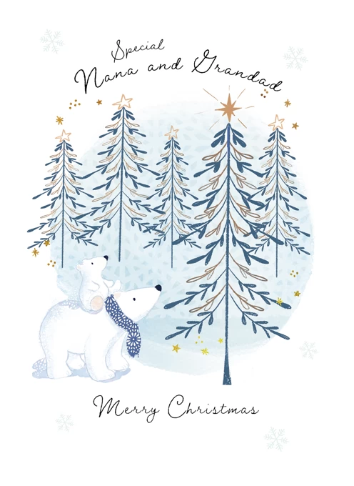 Nana And Grandad Polar Bears Foil Christmas Card