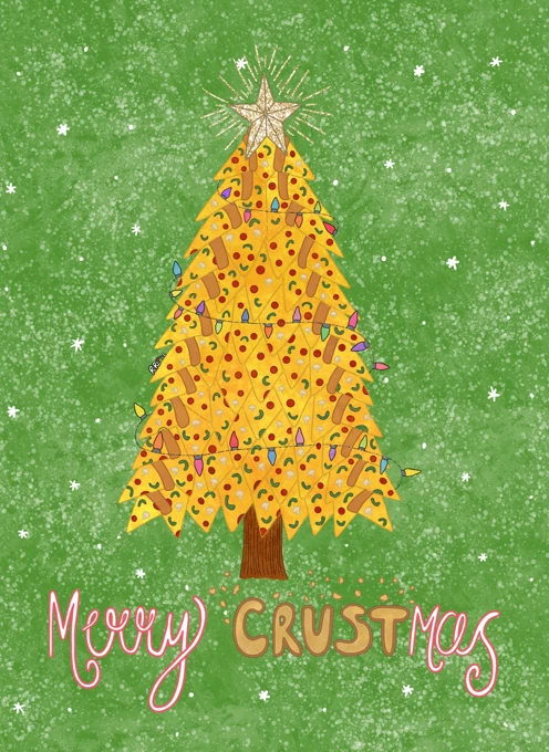 Merry Crustmas Pizza Pun Holiday Card