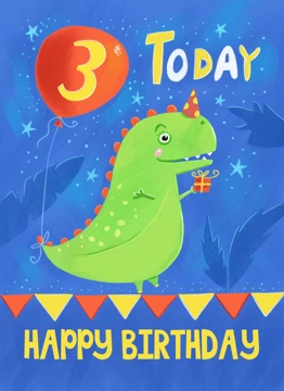 Birthday Age 3 Cute Dinosaur
