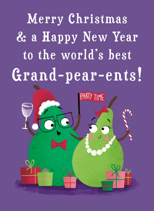 World's Best Grand-pear-ents Christmas Card