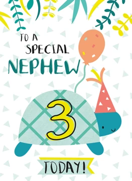 Nephew Happy Third Birthday Tortoise Card