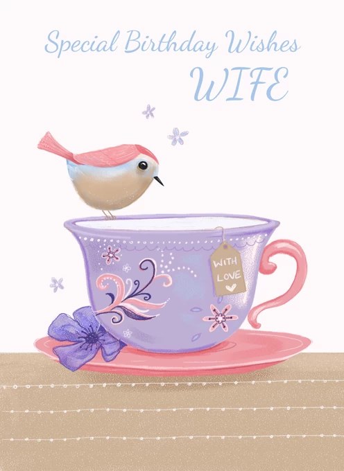 Wife Birthday Pretty Bird on Cup