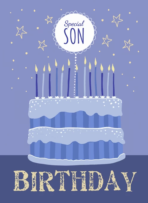 Son's Birthday Blue Cake & Candles