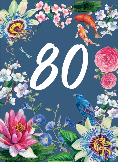 80th Floral Decorative Birthday Card by Rocket 68