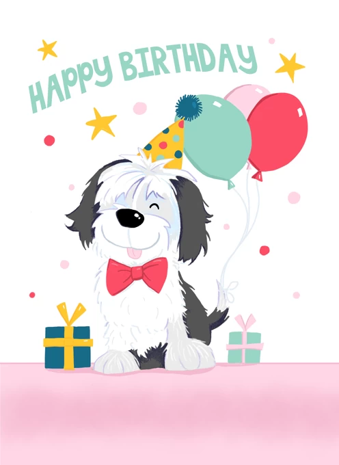 Birthday Dog with Balloons