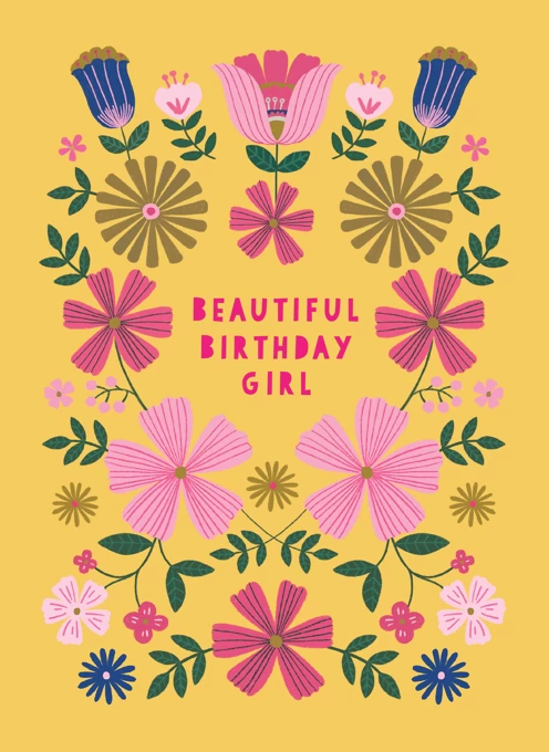 Birthday Girl Folk Floral Birthday Card