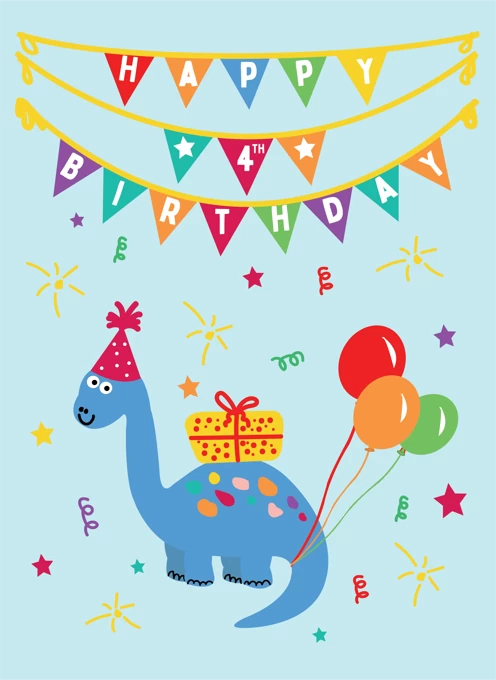 Dinosaur Happy 4th Birthday by Laura Lonsdale Designs