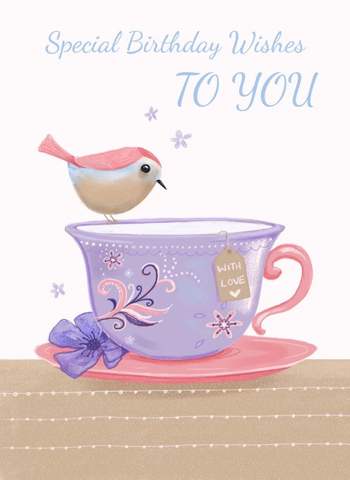 Birthday Bird On Teacup