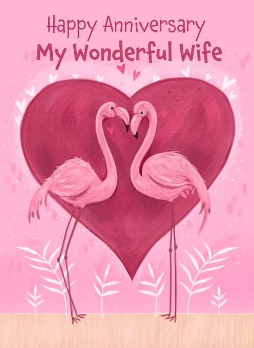 Wife Anniversary Pink Heart Flamingoes